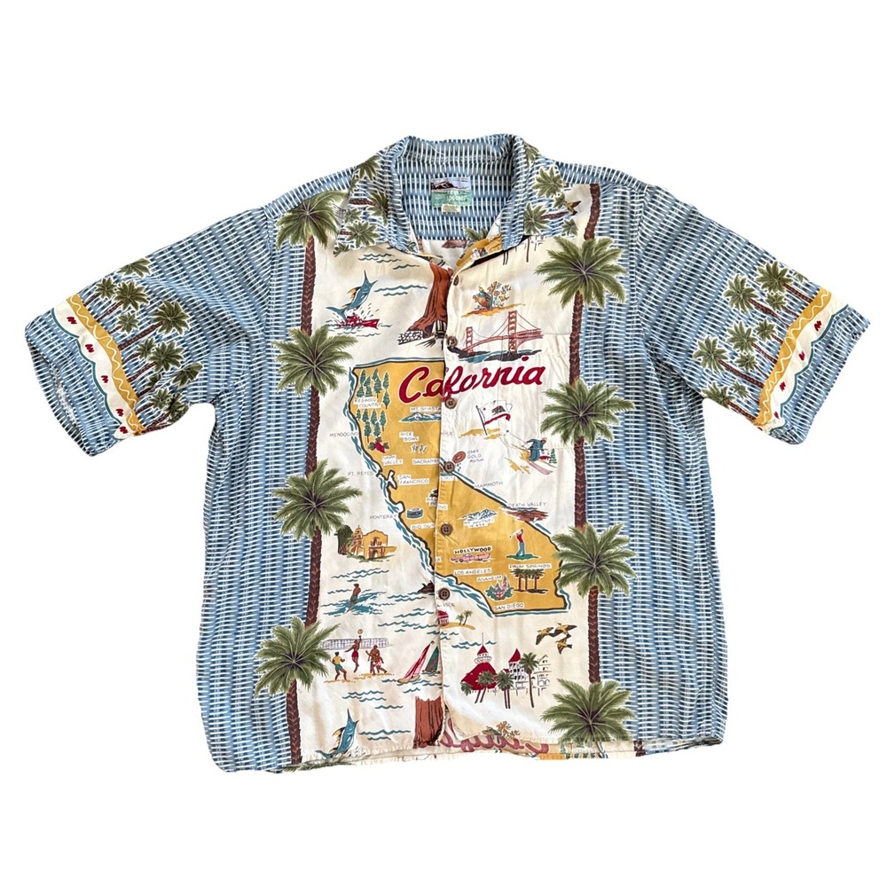 Reyn Spooner Aloha Shirt Men Large California Beach Short Sleeve Made in Hawaii